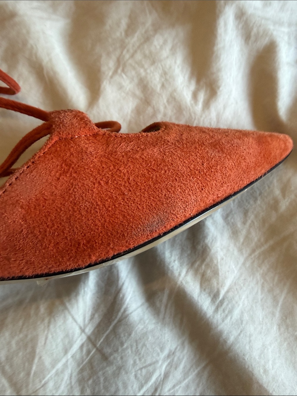 MARINA RINALDI LIGNANO FLAT Suede Pointed Lace-Up Flats NWB- 9 (39) burn orange - Picture 5 of 14